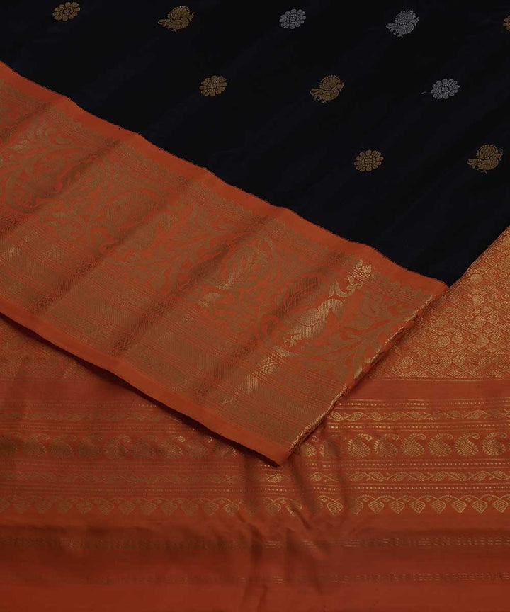 Charcoal black handwoven gadwal silk saree