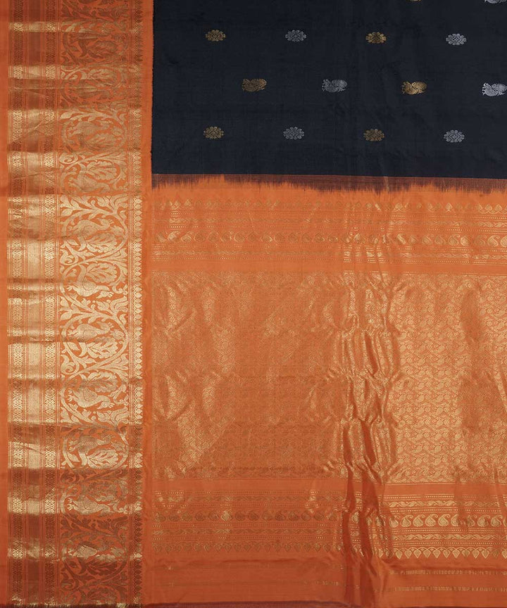 Charcoal black handwoven gadwal silk saree