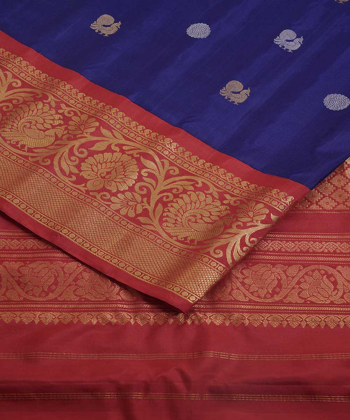 Navy blue handwoven gadwal silk saree