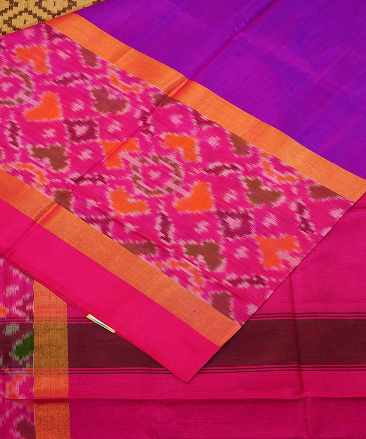 Pink purple handwoven pochampally ikat silk saree