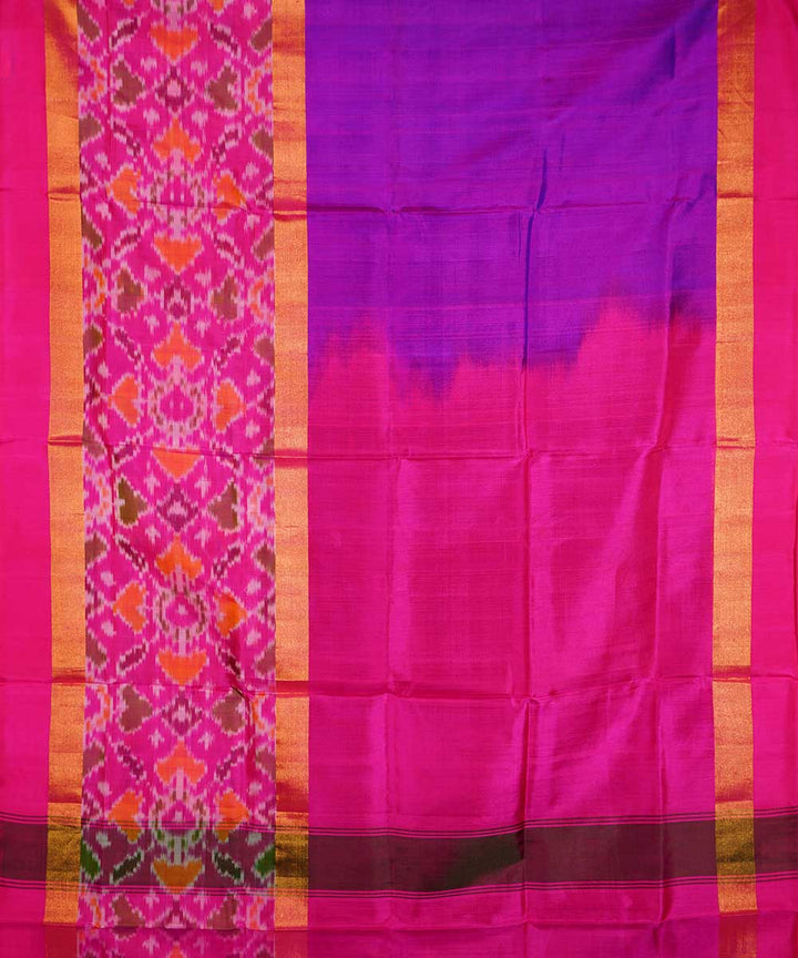 Pink purple handwoven pochampally ikat silk saree