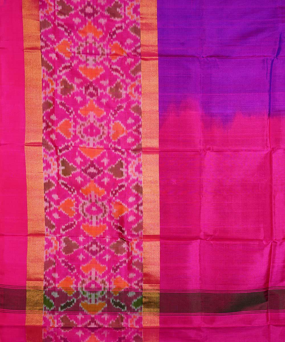 Pink purple handwoven pochampally ikat silk saree