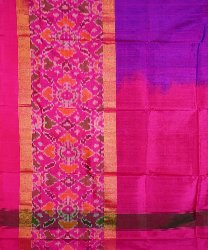 Pink purple handwoven pochampally ikat silk saree