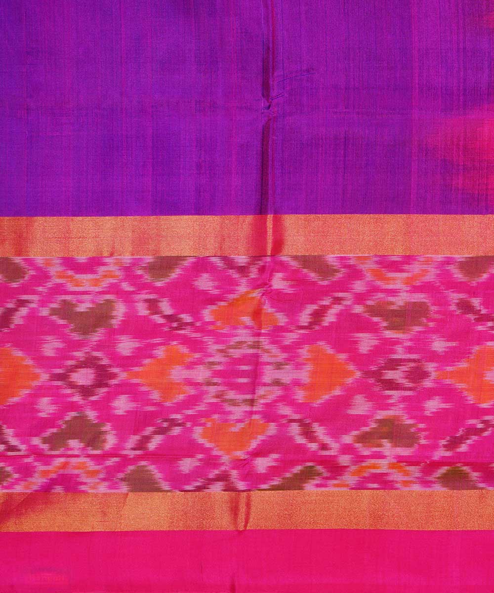 Pink purple handwoven pochampally ikat silk saree