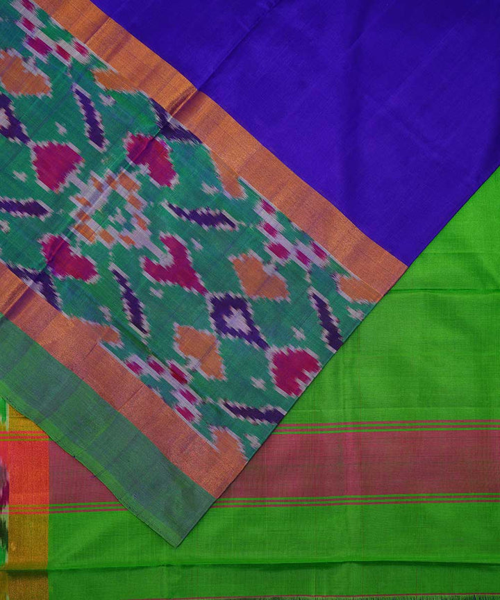 Blue lime green handwoven silk pochampally ikat saree