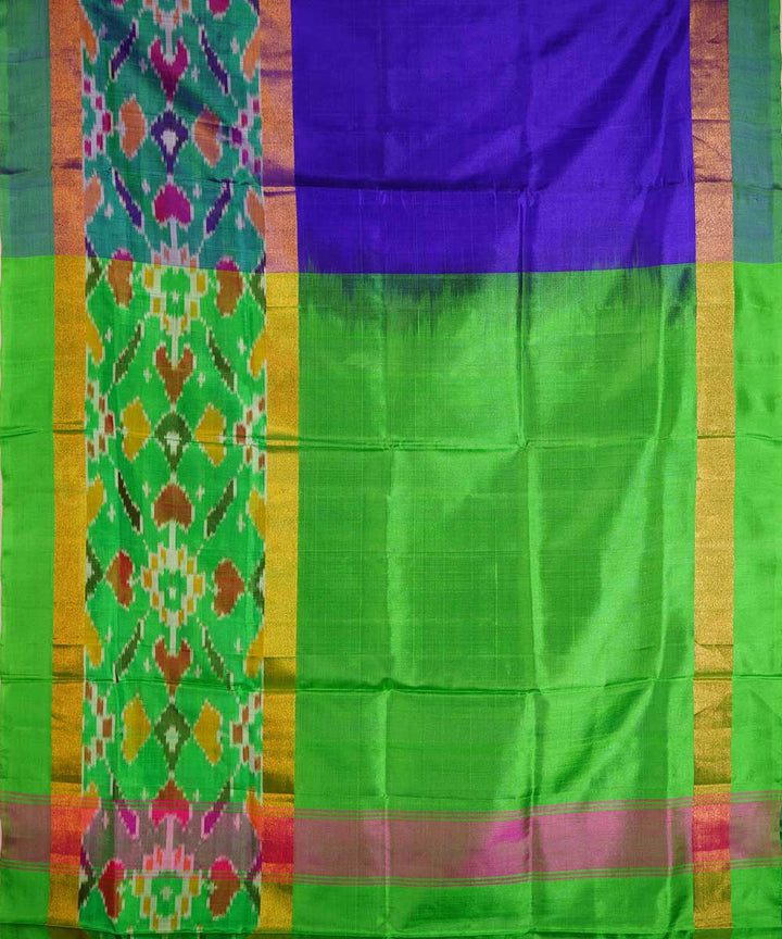 Blue lime green handwoven silk pochampally ikat saree