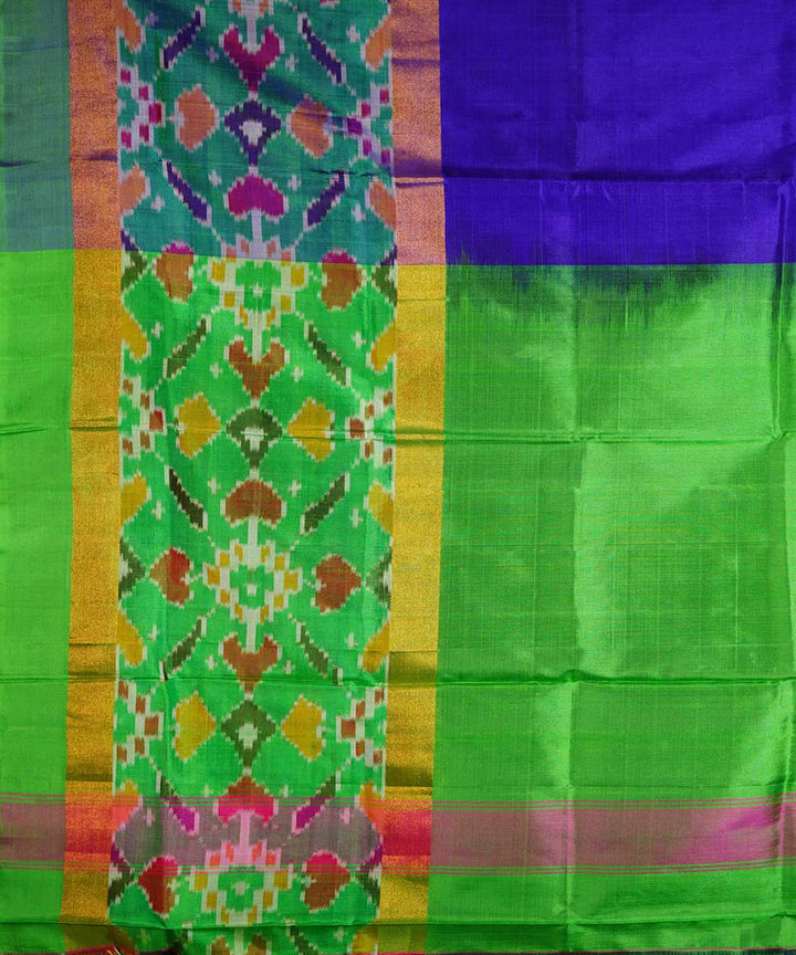 Blue lime green handwoven silk pochampally ikat saree