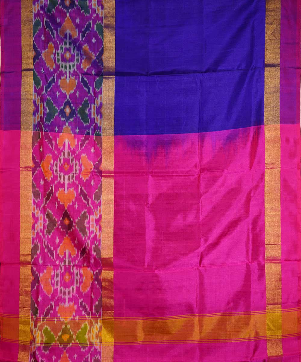 Royal blue pink handwoven pochampally ikat silk saree