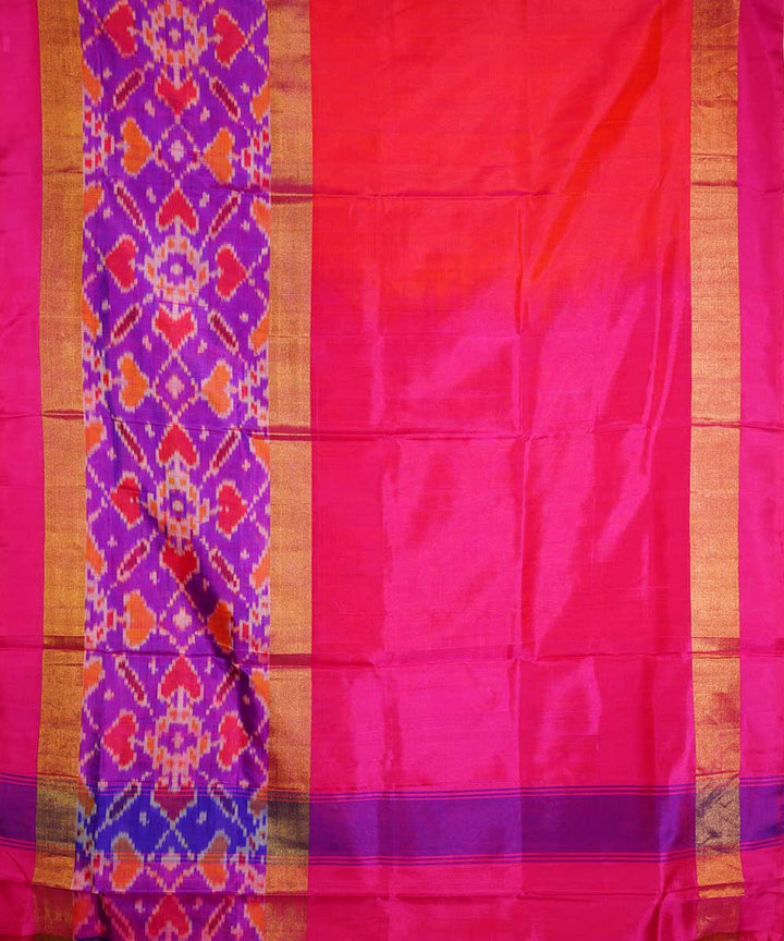 Orange pink handwoven silk pochampally ikat sari
