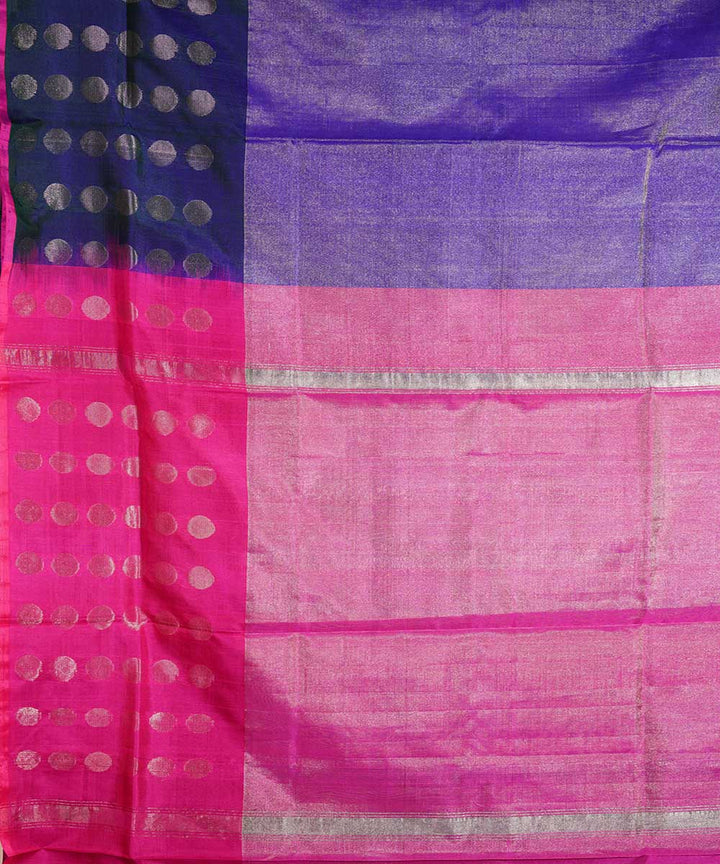 Navy blue pink handwoven uppada silk saree