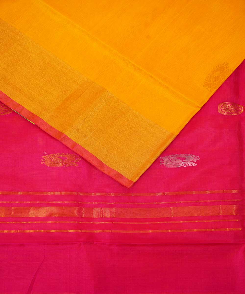 Yellow pink handwoven uppada silk saree