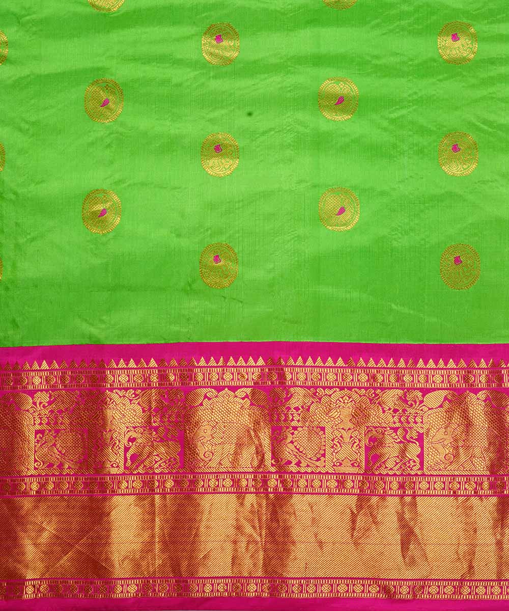 Lime green handwoven gadwal silk saree