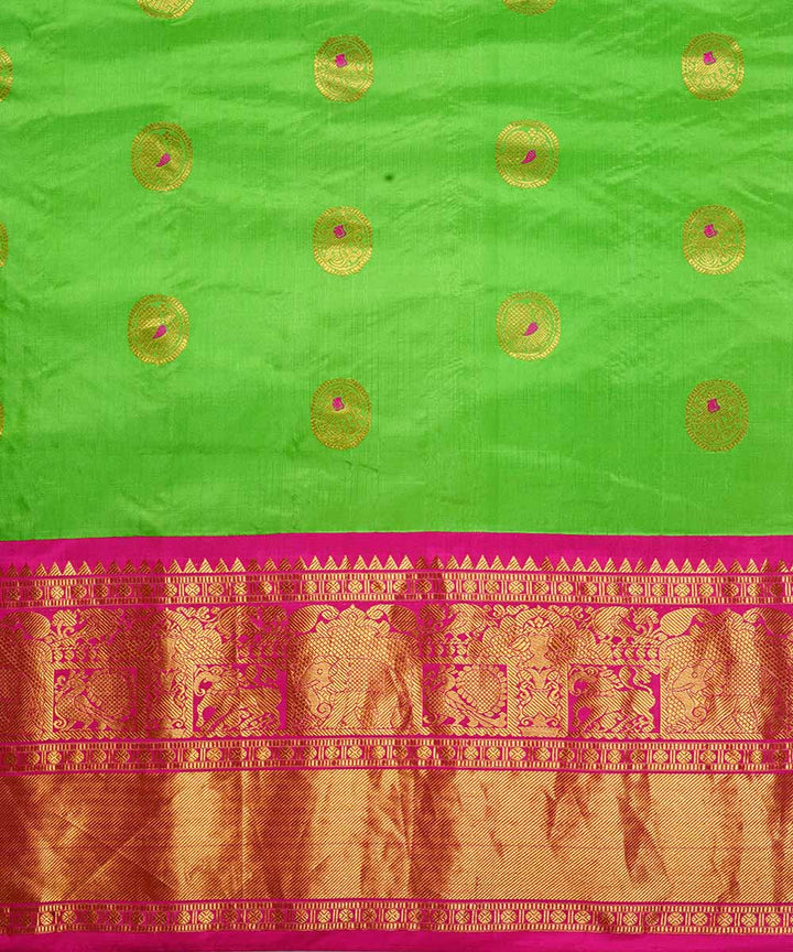 Lime green handwoven gadwal silk saree