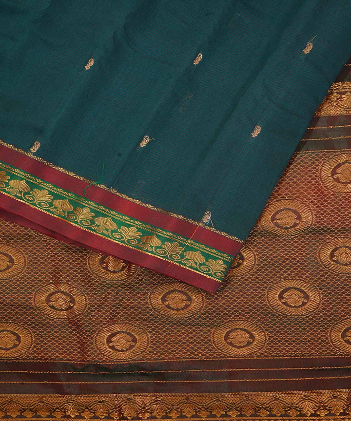 Bottle green handwoven gadwal silk saree