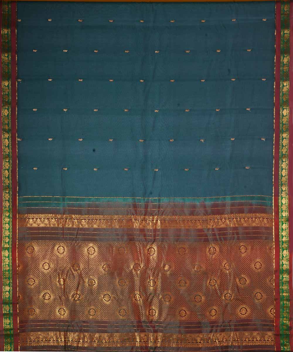 Bottle green handwoven gadwal silk saree