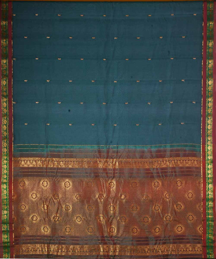 Bottle green handwoven gadwal silk saree