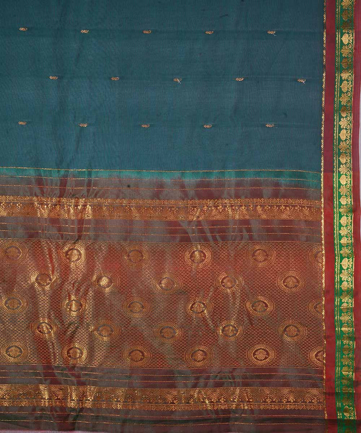 Bottle green handwoven gadwal silk saree