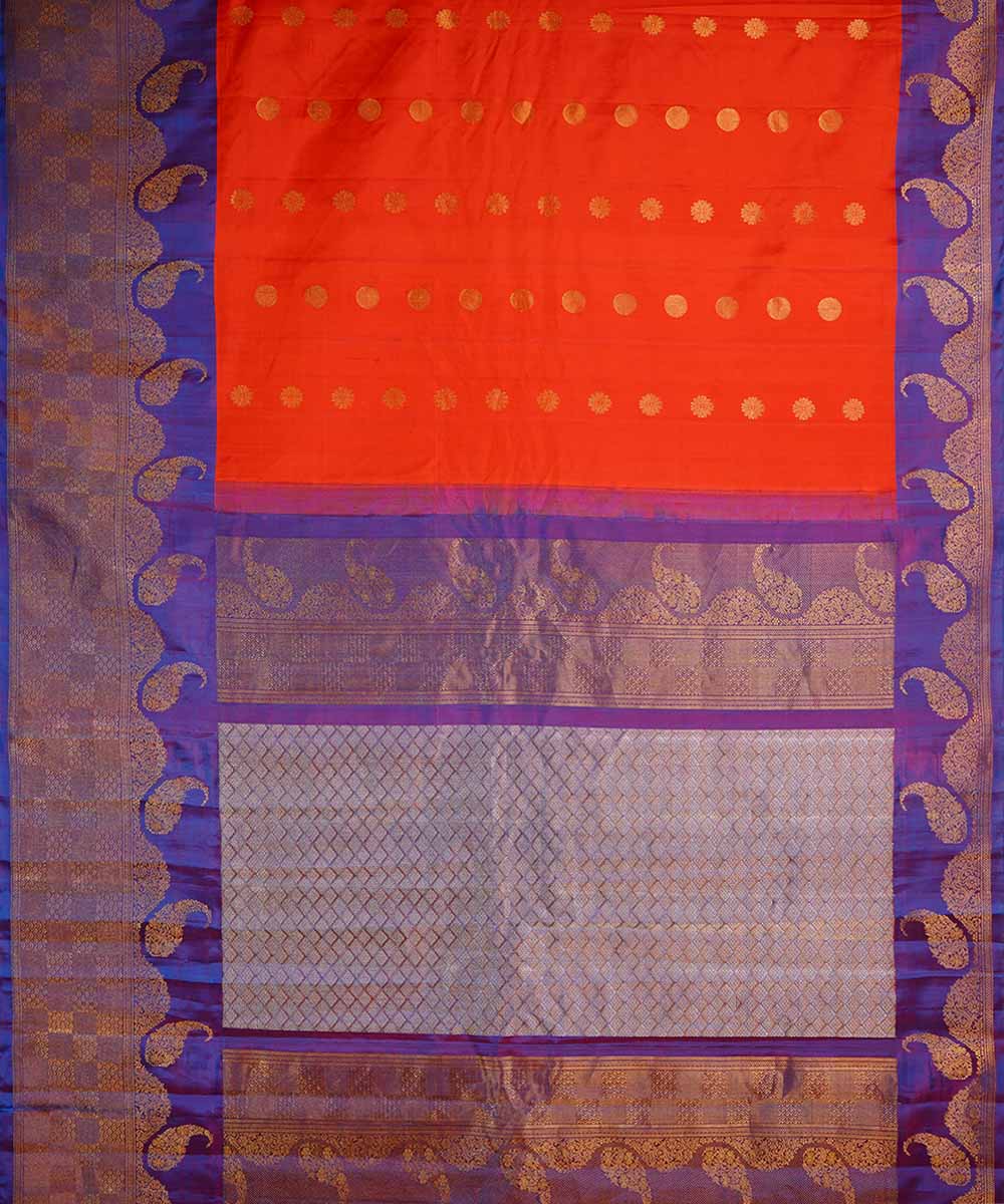 Orange handwoven gadwal silk saree