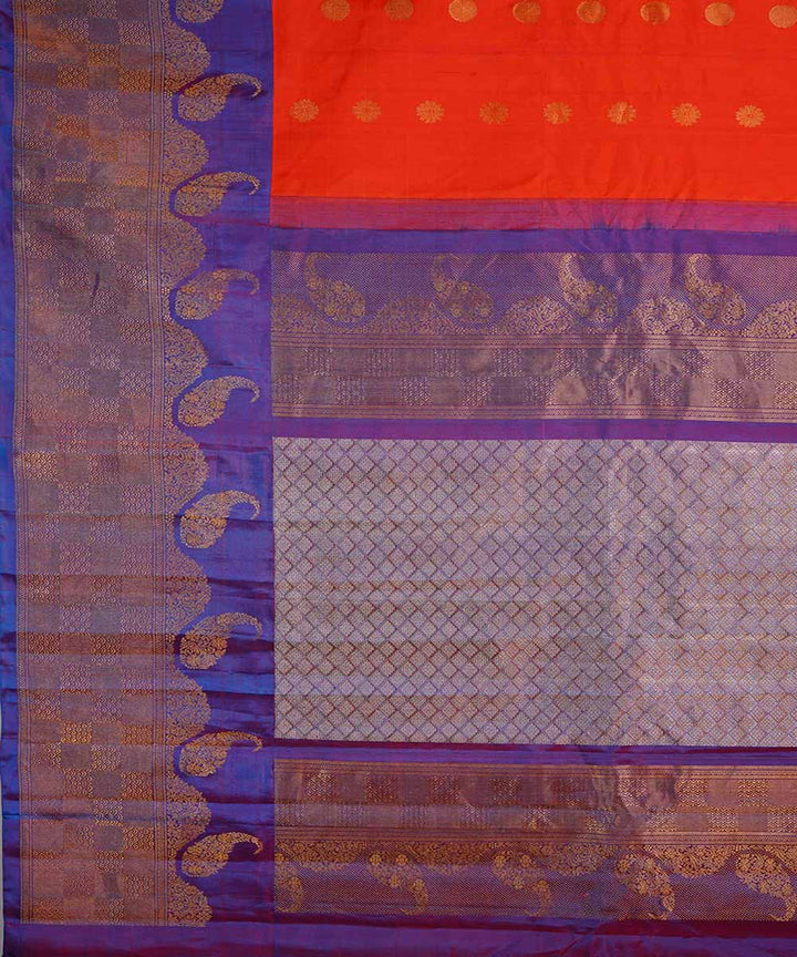 Orange handwoven gadwal silk saree