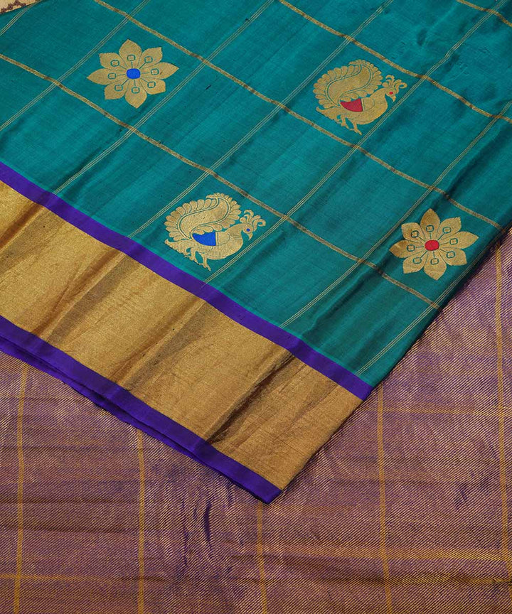 Cyan green handwoven gadwal silk saree