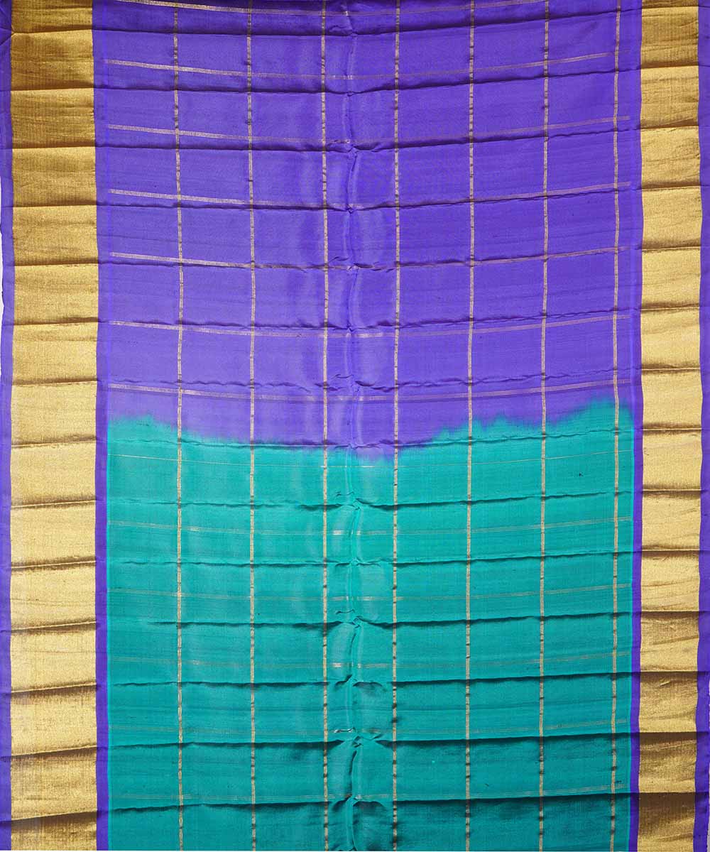 Cyan green handwoven gadwal silk saree