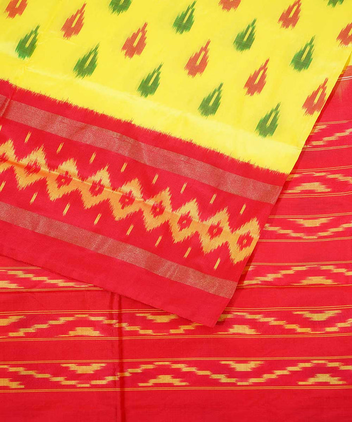 Light yellow handwoven ikat silk pochampally saree