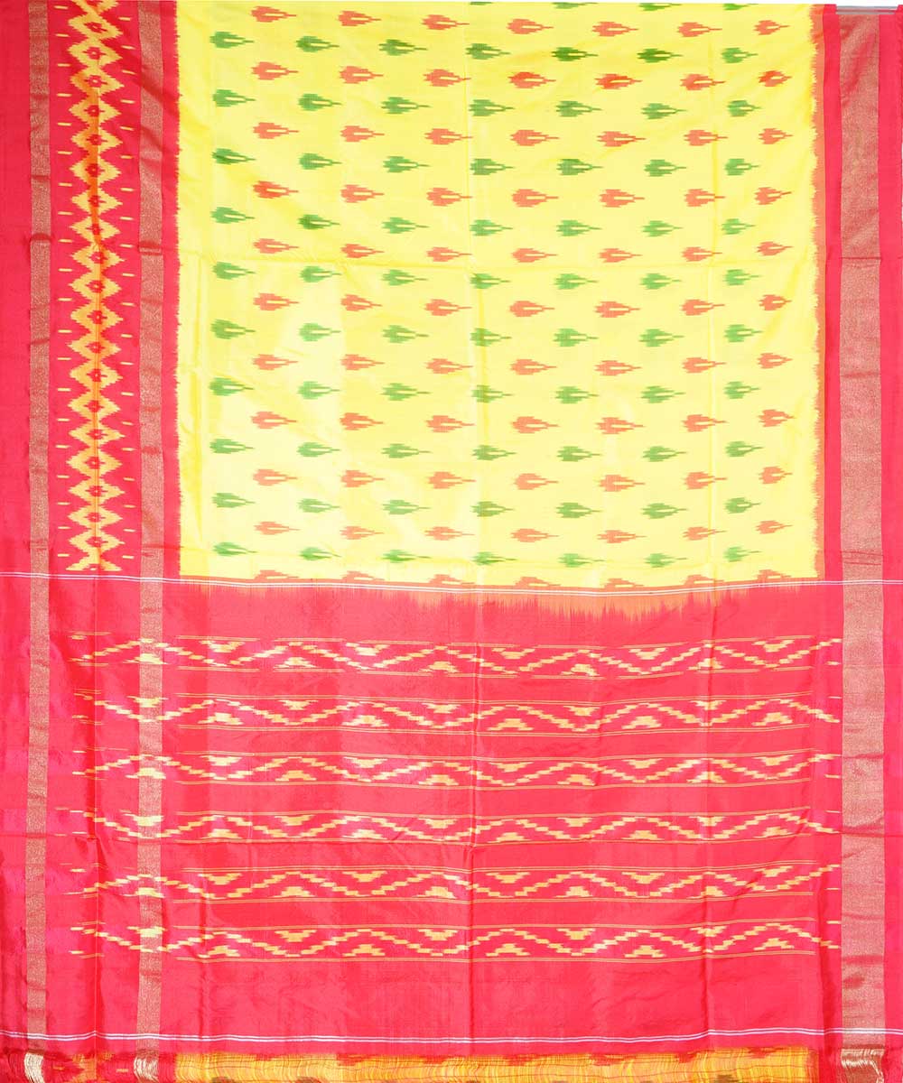 Light yellow handwoven ikat silk pochampally saree