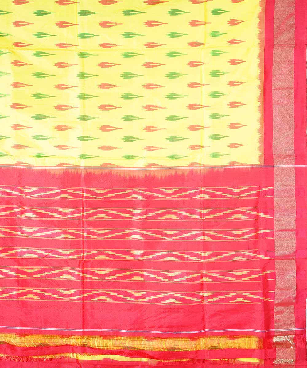 Light yellow handwoven ikat silk pochampally saree