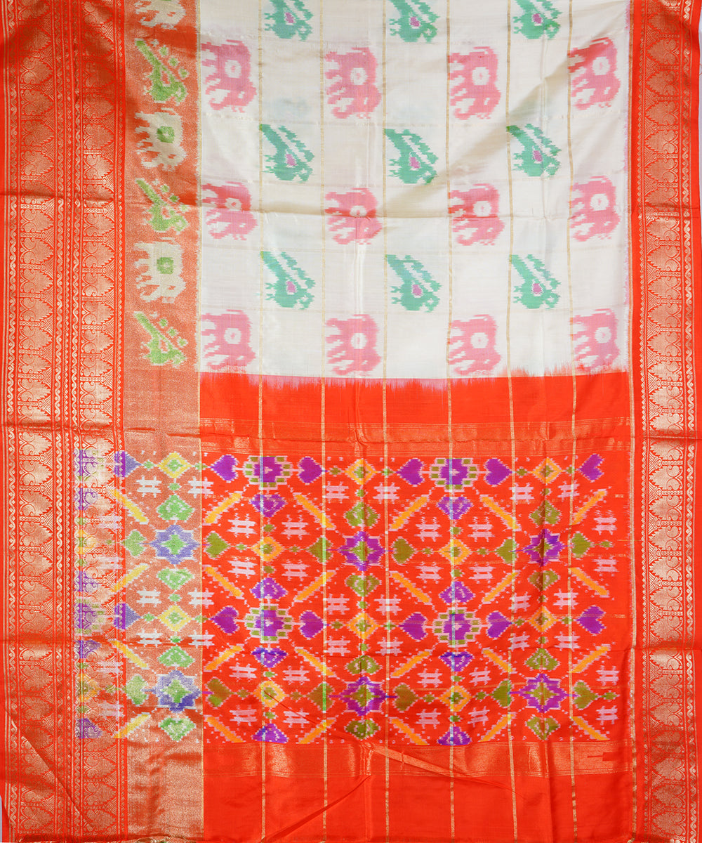 White handwoven ikkat silk pochampally saree