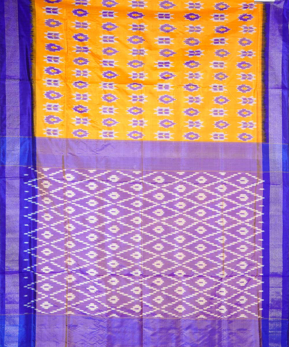 Yellow handwoven ikkat silk pochampally saree