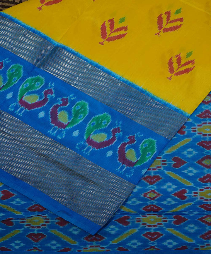 Yellow handwoven ikat silk pochampally saree