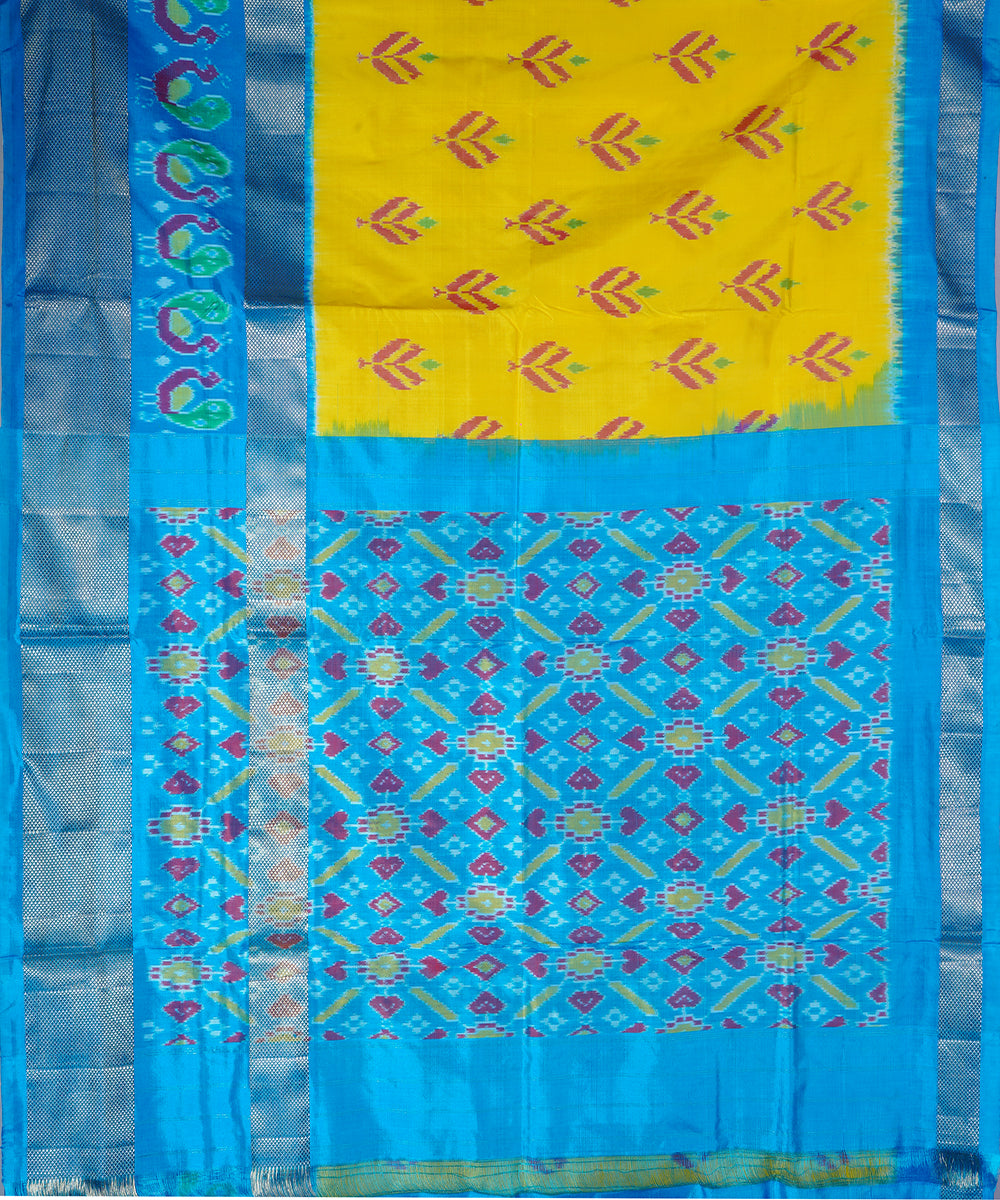 Yellow handwoven ikat silk pochampally saree