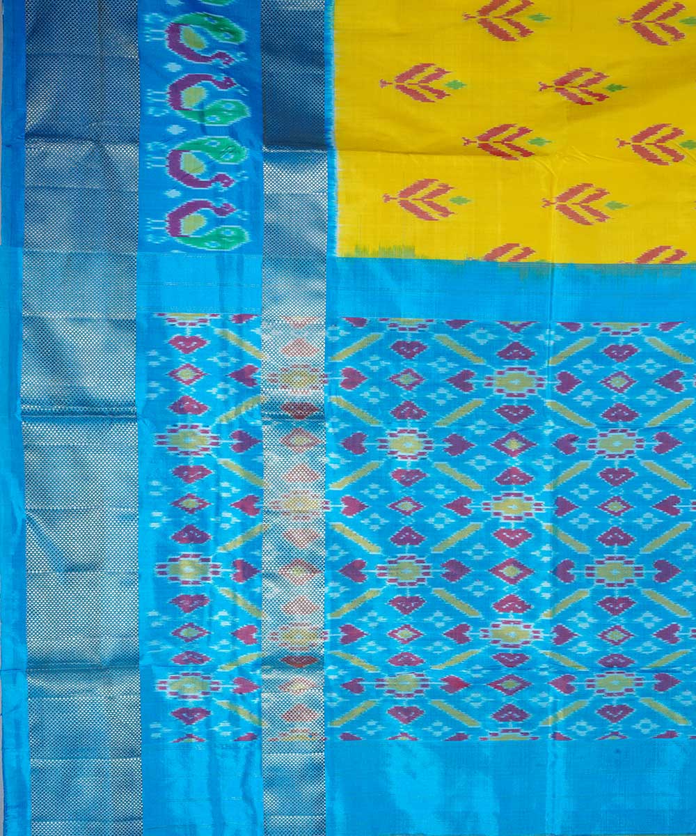 Yellow handwoven ikat silk pochampally saree