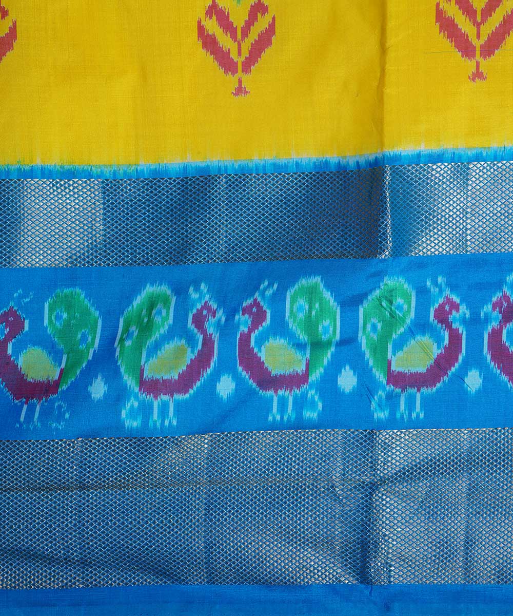 Yellow handwoven ikat silk pochampally saree