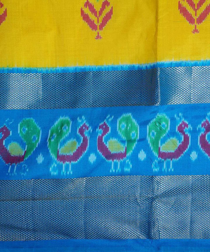 Yellow handwoven ikat silk pochampally saree