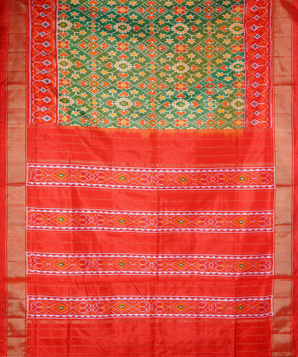 Olive green handwoven ikkat silk pochampally saree