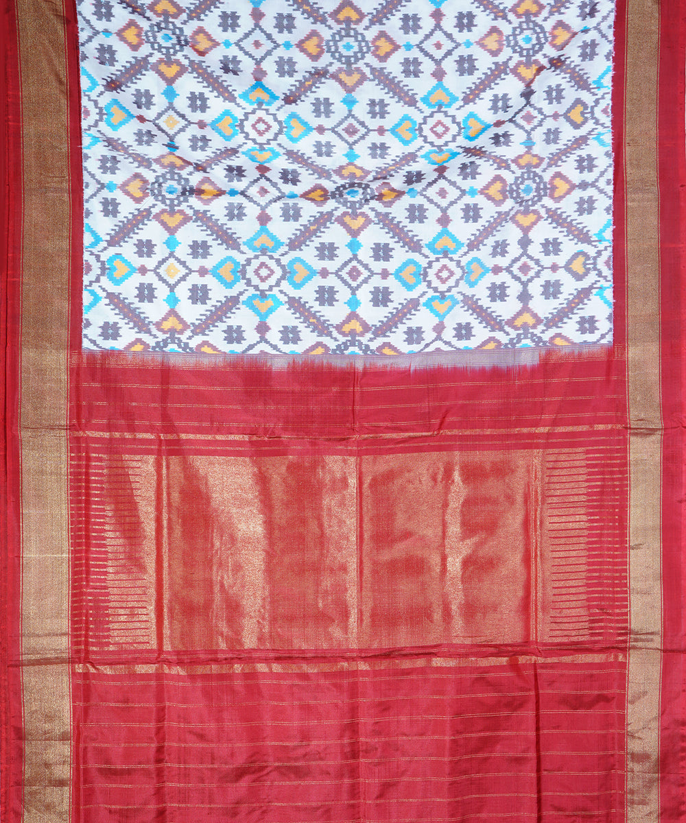 Dark red handwoven ikat silk pochampally saree