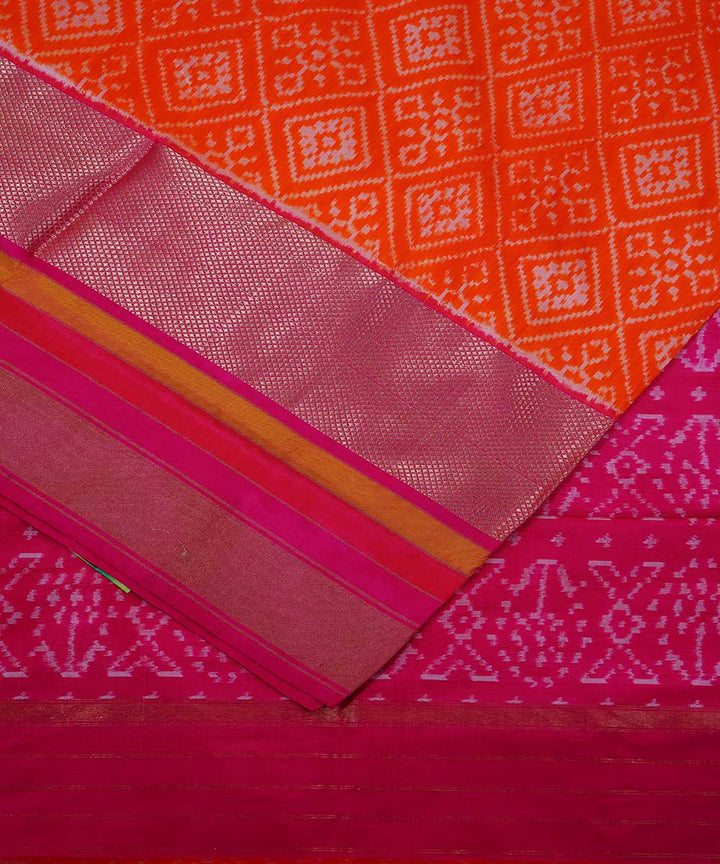 Orange handwoven ikkat silk pochampally saree