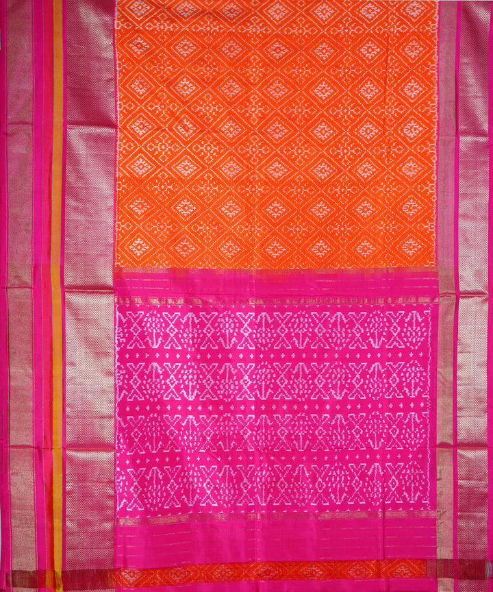 Orange handwoven ikkat silk pochampally saree