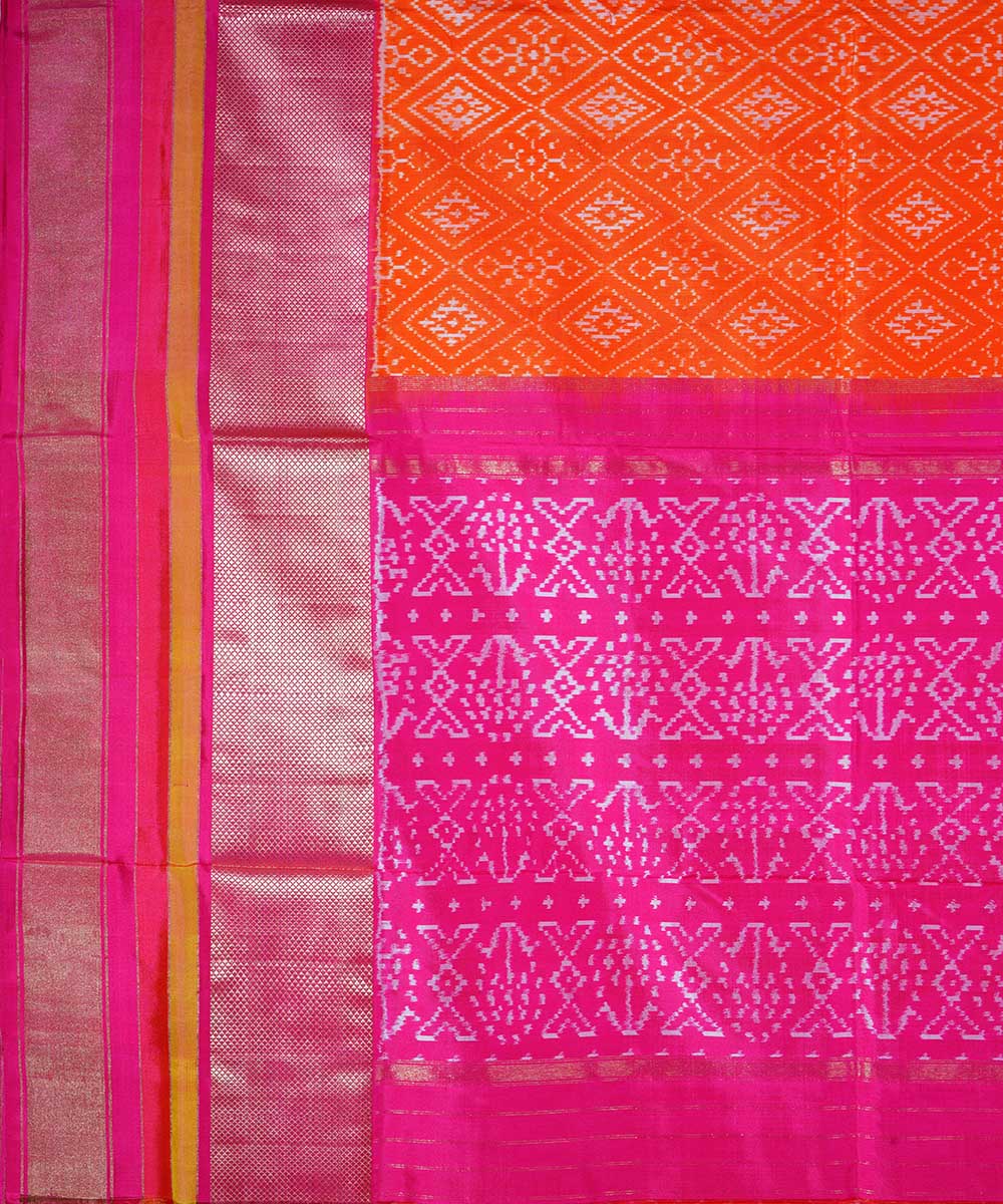 Orange handwoven ikkat silk pochampally saree