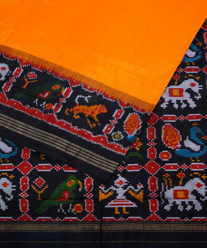 Orange handloom ikkat silk pochampally saree