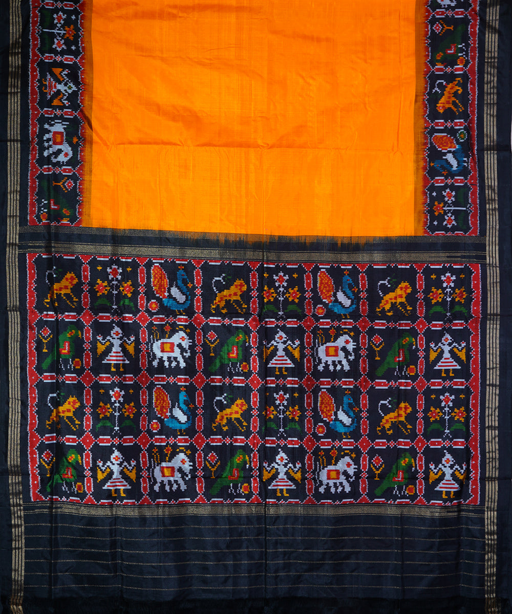 Orange handloom ikkat silk pochampally saree