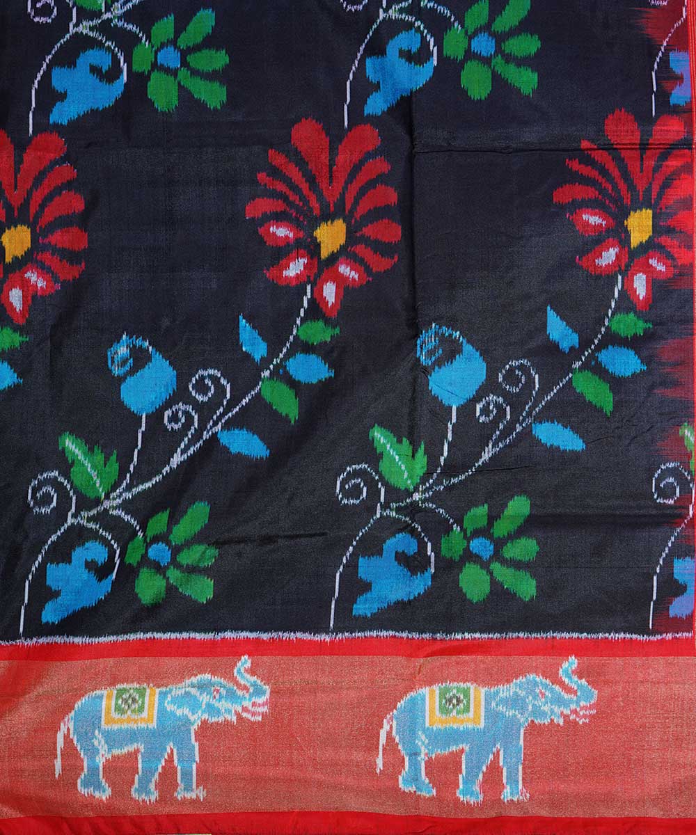 Black handwoven ikat silk pochampally saree