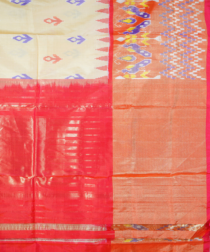 Cream handwoven ikkat silk pochampally saree