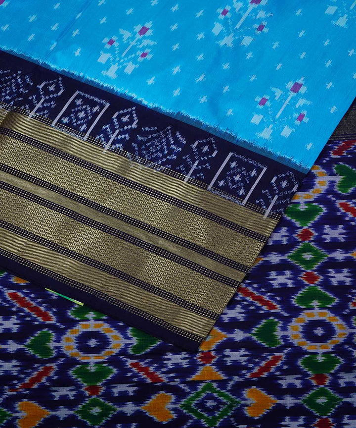 Cyan blue handwoven ikkat silk pochampally saree