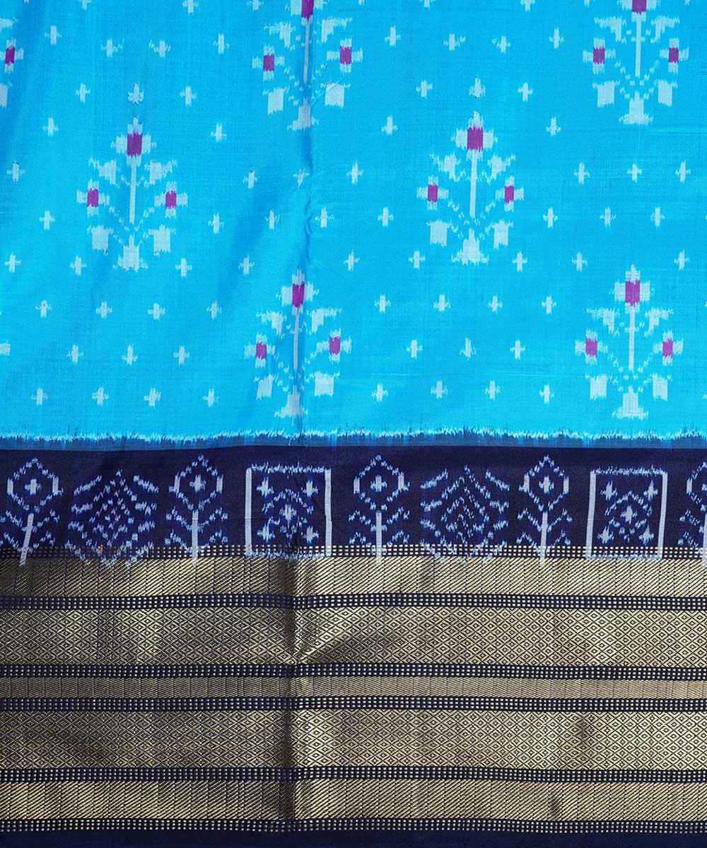 Cyan blue handwoven ikkat silk pochampally saree