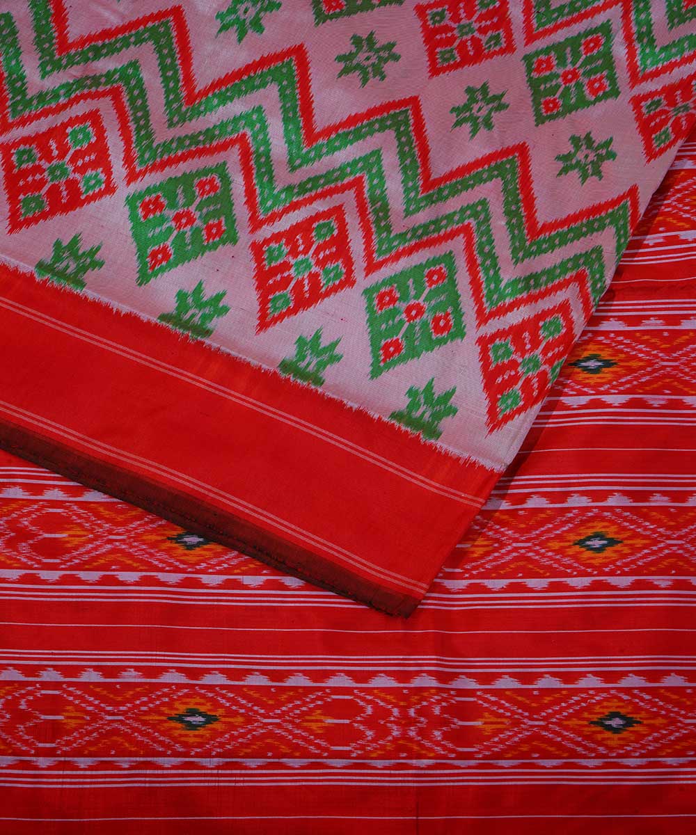 Cream red handwoven ikkat silk pochampally saree