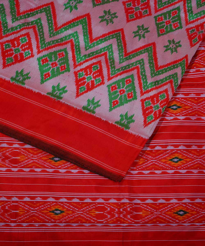 Cream red handwoven ikkat silk pochampally saree