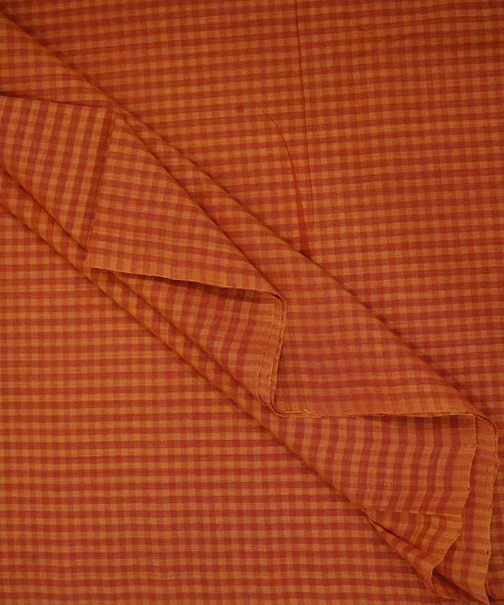 Orange red handwoven cotton checks mangalgiri fabric