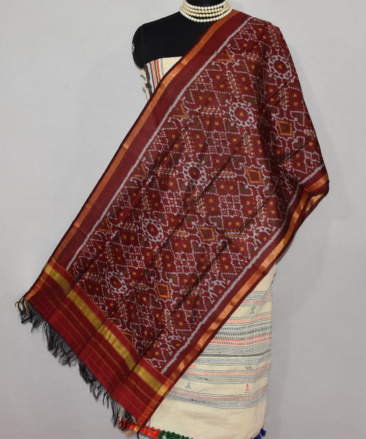 Brown handloom patola silk stole